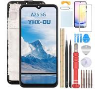YHX-OU Nero+Telaio AMOLED Schermo per Samsung Galaxy A25 5G LCD Display Touch Screen Digitizer Ricambio Assembly con Utensili Inclusi + Vetro temperato