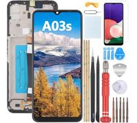 YHX-OU Nero+Telaio Schermo per Samsung Galaxy A03s SM-A037G LCD Display Touch Screen Digitizer Ricambio Assembly con Utensili Inclusi E per Galaxy A03s SM-A037G Vetro temperato