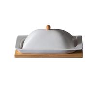 YHxFlux Burriera Piatto for burro rettangolare for snack in ceramica bianca con coperchio for di grande capacità vassoio in legno per la cucina
