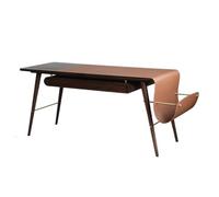 YHxFlux Scrivania per computer Scrivania in noce scuro con cassetti e portadocumenti laterali, robusta scrivania for computer portatile supporto in pelle per lo studio(M)