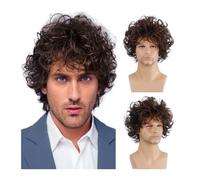 YHxFlux Toupee per Uomo Parrucche Sintetiche ricce Corte da Uomo Traspiranti Resistenti al Calore for Parrucca Quotidiana da Uomo Ombre Ricci Maschili Protesi Capelli Uomo(Bruin)