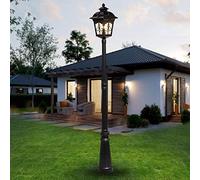 YHYAI Lampada da Giardino in Alluminio Antico con Lanterna in Vetro Trasparente, Impermeabile, per Esterni, Stile Vittoriano, per Villa, Lampada da Terra Classica Vintage E27 (140 cm)