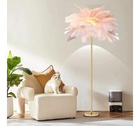 YHYAI Lampada da Terra Decorativa dimmerabile con Piume di Struzzo Rosa per Camera da Letto e Soggiorno con Finitura Dorata, Elegante Interruttore a Pedale e Lampadina LED G4 (Rosa)