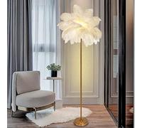 YHYAI Lampada da Terra Decorativa dimmerabile con Piume di Struzzo Rosa per Camera da Letto e Soggiorno con Finitura Dorata, Elegante Interruttore a Pedale e Lampadina LED G4 (Rosa)