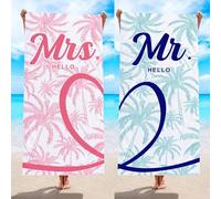 YHYanHui Mr and Mrs - Set di 2 asciugamani da spiaggia in microfibra, per donne e uomini, con stampa di palme tropicali, leggeri e sottili, set di 2 asciugamani da bagno 70 x 150 cm (stile 1)