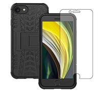 Yiakeng Cover iPhone SE 2020/iPhone 7/8 + Proteggi Schermo, Antiurto Protezione Silicone con Kickstand Rugged Custodia Case per iPhone SE 2020/iPhone 7/8-4.7" (Nero)