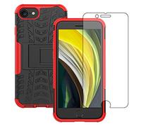 Yiakeng Cover iPhone SE 2020/iPhone 7/8 + Proteggi Schermo, Antiurto Protezione Silicone con Kickstand Rugged Custodia Case per iPhone SE 2020/iPhone 7/8-4.7" (Rosso)