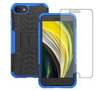 Yiakeng Cover iPhone SE 2020/iPhone 7/8 + Proteggi Schermo, Antiurto Protezione Silicone con Kickstand Rugged Custodia Case per iPhone SE 2020/iPhone 7/8-4.7" (Blu)