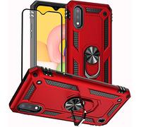 Yiakeng - Custodia per Samsung Galaxy A01 con pellicola protettiva in vetro temperato, con anello per Samsung Galaxy A01, colore: Rosso