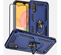 Yiakeng - Custodia per Samsung Galaxy A01 con pellicola protettiva in vetro temperato, con anello per Samsung Galaxy A01, colore: Blu