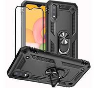 Yiakeng - Custodia per Samsung Galaxy A01 con pellicola protettiva in vetro temperato, con anello per Samsung Galaxy A01, colore: Nero
