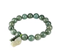 YiAngjGBq Braccialetto Feng Shui, portafortuna ricchezza giada Feng Shui Pixiu bracciale per uomo donna perline smeraldo retrò stile cinese regalo braccialetto attira denaro per buona fortuna porta