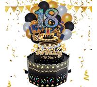 YianHien Biglietto Auguri Compleanno per il 18°, Idee Regalo Nero Oro 3D Vintage Biglietto Auguri Pop-Up, Regalo di Compleanno Divertente con Candele per la Famiglia, Compagni di Classe e Amici