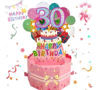 YianHien Biglietto Auguri Compleanno per il 30°, Idee Regalo Oro Rosa Vintage 3D Biglietto Auguri Pop-Up, Regalo di Compleanno Divertente con Candele per la Famiglia, Compagni di Classe e Amici