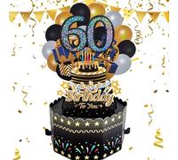 YianHien Biglietto Auguri Compleanno per il 60°, Idee Regalo Nero Oro 3D Vintage Biglietto Auguri Pop-Up, Regalo di Compleanno Divertente con Candele per la Famiglia, Compagni di Classe e Amici