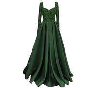 YIANN Abiti da ballo in raso con paillettes scintillanti per le donne corsetto pieghettato una linea abito da festa formale a maniche lunghe, Verde smeraldo, 50