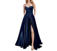 YIANN Abiti da ballo in raso con spalline sottili per donne con corsetto a fessura abito lungo da ballo abito formale, blu navy, 38