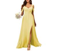 YIANN Abiti da damigella d'onore in chiffon con spalle scoperte per donne con fessura plissettata una linea abito da festa formale per matrimoni, Giallo, 52 Più