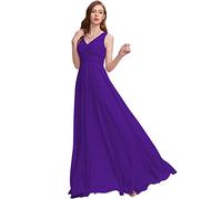 YIANN Abiti da damigella d'onore lunghi con scollo a V Chiffon una linea pieghettata abiti da ballo con tasche YIA125, Viola, 46
