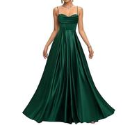 YIANN Abito da ballo da donna in raso con collo ad anello pieghettato corsetto una linea abito da ballo lunghezza pavimento abito formale, Pavone, 38
