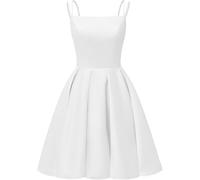 YIANN Abito da ballo da donna in raso per adolescenti, con spalline sottili, lunghezza al ginocchio, abito da cocktail, bianco, 52 Più