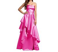 YIANN Abito da ballo da donna senza spalline per adolescenti abito da sera formale in raso increspato una linea, Rosa acceso, 40
