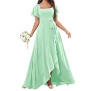 YIANN Abito da damigella d'onore da donna in chiffon con maniche increspate alto basso formale abito da sera lungo damigella d'onore, Verde menta, 46