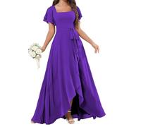 YIANN Abito da damigella d'onore da donna in chiffon con maniche increspate alto basso formale abito da sera lungo damigella d'onore, Viola, 46