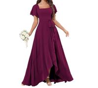YIANN Abito da damigella d'onore da donna in chiffon con maniche increspate alto basso formale abito da sera lungo damigella d'onore, prugna, 54 Più