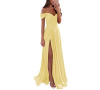 YIANN Abito da damigella d'onore da donna in raso per matrimonio con spalle scoperte abito da ballo con fessura una linea lunga formale abito da sera, Giallo, 38