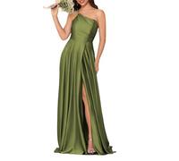 YIANN Abito da damigella d'onore da donna monospalla con fessura plissettata a linea corsetto lungo abito da ballo formale, Verde oliva, 38