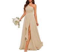 YIANN Abito da damigella d'onore in chiffon con pieghe lungo una linea abito da ballo per le donne YIAX176, Champagne, 50