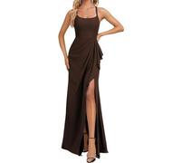 YIANN Abito da damigella d'onore in chiffon da donna con fessura increspato una linea senza maniche abito da sera formale, Marrone, 40