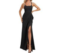 YIANN Abito da damigella d'onore in chiffon da donna con fessura increspato una linea senza maniche abito da sera formale, Nero , 48