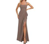 YIANN Abito da damigella d'onore in chiffon da donna con fessura increspato una linea senza maniche abito da sera formale, Tortora, 60 Più