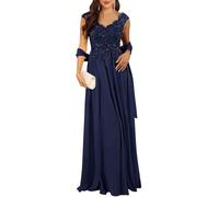 YIANN - Abito da donna con scollo a V per la madre della sposa, con applicazione in pizzo e chiffon, abito formale da matrimonio, blu navy, 48