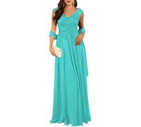 YIANN Abito da donna con scollo a V per madre della sposa per matrimonio con applique in pizzo chiffon abito formale, Turchese, 38