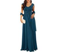 YIANN Abito da donna con scollo a V per madre della sposa per matrimonio con applique in pizzo chiffon abito formale, Pavone, 44