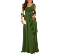 YIANN Abito da donna con scollo a V per madre della sposa per matrimonio con applique in pizzo chiffon abito formale, Verde oliva, 50