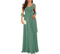 YIANN Abito da donna con scollo a V per madre della sposa per matrimonio con applique in pizzo chiffon abito formale, Eucalipto, 50