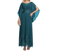 YIANN Abito da donna con scollo rotondo per madre della sposa con applique in pizzo Una linea lunga formale abito da sera, Foglia di t, 64 Più