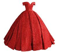 YIANN Abito da donna con spalle scoperte Quinceanera per adolescenti Dolce 16 paillettes Abito da festa di compleanno abito da ballo, Rosso, 44