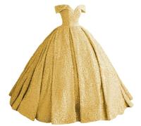 YIANN Abito da donna con spalle scoperte Quinceanera per adolescenti Dolce 16 paillettes Abito da festa di compleanno abito da ballo, Oro, 38