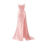 YIANN Abito da sera formale a sirena da donna con scollo a V in raso 2025 con fessura, Rosa cipria, 40