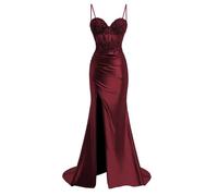 YIANN Abito da sera formale da donna con spalline sottili e spacco in pizzo applique a sirena, Borgogna, 38