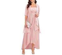 YIANN Abito da sera formale da donna, lunghezza tè, per la madre della sposa, con giacca in chiffon, abito da sera formale, Rosa cipria, 46