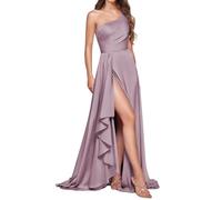 YIANN Abito da sera formale da donna, monospalla in raso, con spacco, increspato, a linea, corsetto, Glicine, 42
