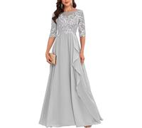 YIANN Mezza manica pizzo chiffon madre della sposa abiti per le donne una linea formale abito ospite di nozze, Argento, 52 Più