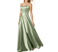 YIANN YIAX173 - Abiti lunghi da damigella d'onore da donna, in raso, eleganti, per feste da sera formali, Verde salvia, 50