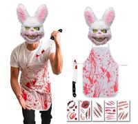 Yi'antai Costume da Macellaio per Halloween, Coniglio dell'orrore Costume, Costume da Serial Killer Horror, Maschera da Bunny, Grembiule Insanguinato, Coltello di Halloween Horrorm